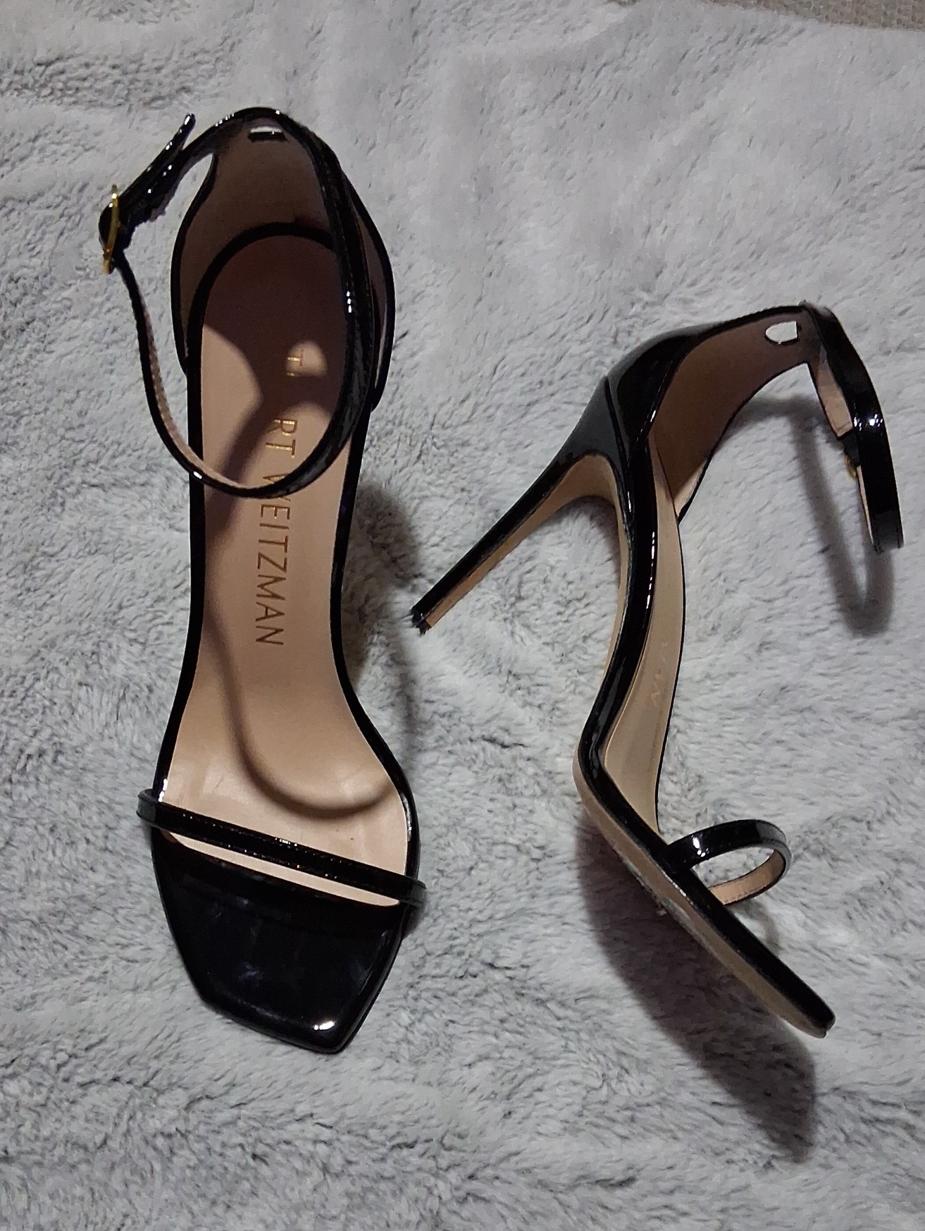 Stuart Weitzman Black Patent Leather Ankle-Strap Stilettos